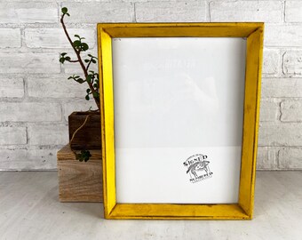 SHIPS TODAY - 10x13" Picture Frame - Park Slope Style with Super Vintage Weathered Yellow Finish - In Stock - Handmade 10 x 13 Poplar Wood