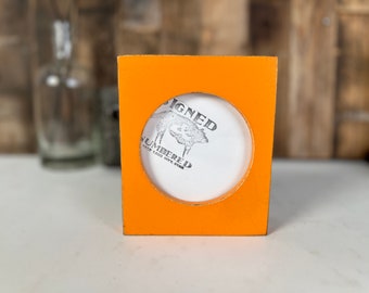 SHIPS TODAY - 4x4 Pine Circle Opening Picture Frame - Vintage Orange Finish - In Stock - 4 x 4 inch Circle Round Picture Frame