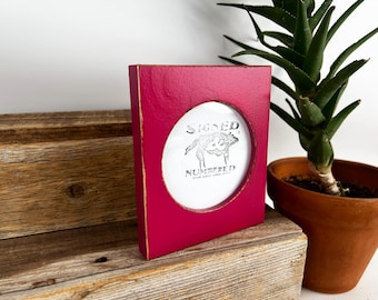 SHIPS TODAY - 4x4 Pine Circle Opening Picture Frame with Vintage Cerise Pink Finish - In Stock - 4 x 4 inch Circle Round Picture Frame