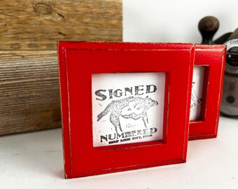 SHIPS TODAY - 3x3" Square Picture Frame - 1x1 Outside Cove Style in Vintage Ruby Red Finish - In Stock - 3x3 Photo Frame