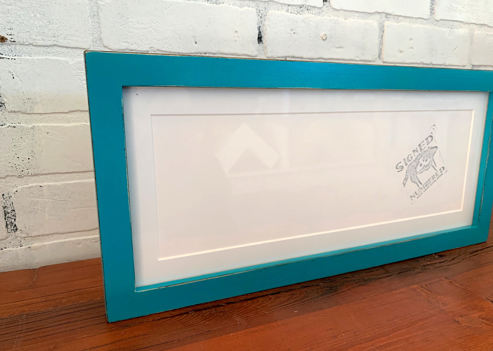 7x17 Panoramic Picture Frame in 1x1 Flat Style with Vintage Turquoise