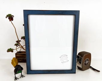 SHIPS TODAY - 11x14" Picture Frame in 1x1 Flat Style with Super Vintage Denim Blue Finish - In Stock - Handmade 11 x 14 Solid Hardwood Blue