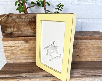 SHIPS TODAY - 4x6" Picture Frame - Peewee Style on Poplar with Vintage Baby Yellow Finish - In Stock - Gallery Frame 4 x 6 inches