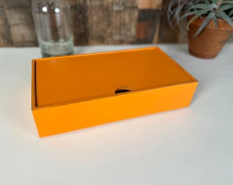 SHIPS TODAY - Keepsake Box with Lid - Handmade Solid Wood Desktop Box with Vintage Orange Finish - gift, storage, organizer In Stock