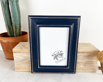 SHIPS TODAY - 5x7" Picture Frame - Diplomat Style with Vintage Navy Blue Finish - In Stock - 5 x 7 Photo Frame Classic Decor