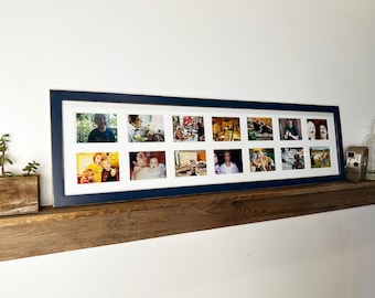 SHIPS TODAY - 9x35.5" Multiple Mat Window Frame for (14) 3x4 inch Photos in 1x1 Flat style with Vintage Navy Blue Finish - In Stock