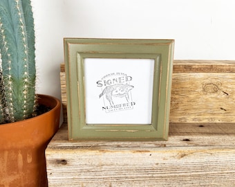 4x4 Photo Frame - SHIPS TODAY - 1x1 Double Cove Style with Vintage Old Green Finish - In Stock - 4 x 4 Photo Frames Green