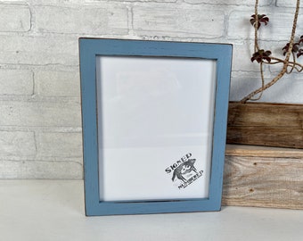 SHIPS TODAY - 8x10 Picture Frame in 1x1 Flat Style on Oak with Vintage Smokey Blue Finish - In Stock - Modern Frame 8 x 10