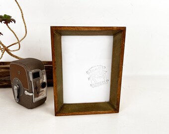 SHIPS TODAY - 5x7" Picture Frame Park Slope Minus Style with Super Vintage Old Green and Burnished Alder Finish - In Stock 5 x 7 Photo Frame