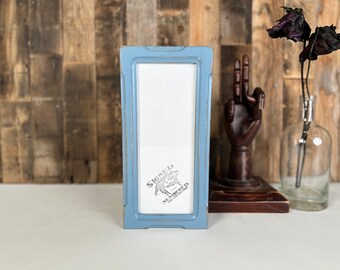 SHIPS TODAY - 4x10" Picture Frame - 1x1 Shallow Bones Style with Vintage Smokey Blue Finish - In Stock - 4 x 10 inch Panoramic Photo Frame