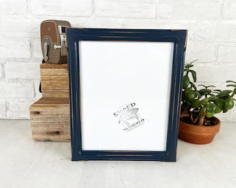 SHIPS TODAY - 8x10 Picture Frame in 1x1 Shallow Bones Style with Vintage Navy Blue Finish - In Stock - 8 x 10 Photo Frame Blue