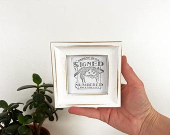 3x3 Solid Hardwood Frame - SHIPS TODAY - Foxy Cove Style with Vintage White Finish - In Stock Square 3 x 3 Picture Frame Modern Wood Decor