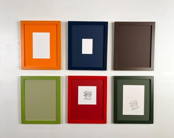 Monochrome 8x10 inch Frame With Mat - Choose Your Photo Size & Solid Color of Your Choice in Peewee Style - Free Shipping