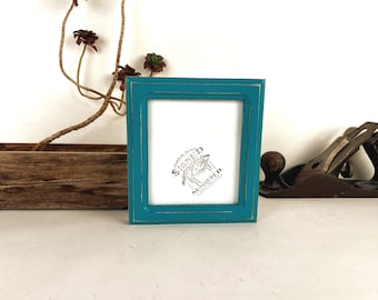 Picture Frame for Instant Camera Print 1x1 Double Cove Style with Vintage Turquoise Finish 4.75x5.5 inch Frame - IN STOCK - Ships Today