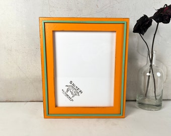 SHIPS TODAY - 8x10 Picture Frame - 1.5" Wedge Style Frame with Vintage Orange and Robin's Egg Finish - In Stock - 8 x 10 inch Solid Hardwood
