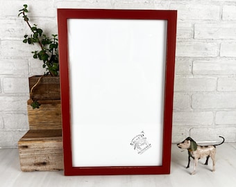 SHIPS TODAY - 11x17 Picture Frame - 1x1 Flat Style with Vintage Brick Red Finish - Handmade 11 x 17" Photo Frame - In Stock Red