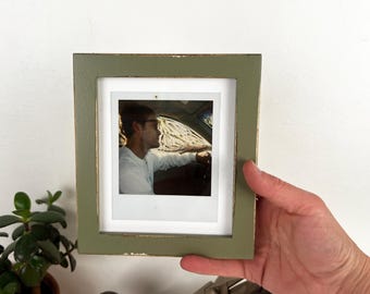 Picture Frame for Instant Camera Print in PeeWee Style with Vintage Old Green Finish 4.75x5.5 inch Frame - IN STOCK - Same Day Shipping
