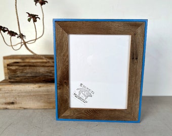 SHIPS TODAY - 8x10 Picture Frame - Cassidy Style with Vintage Cobalt and Rustic Reclaimed Cedar Finish - In Stock - Blue Accent Frame 8 x 10