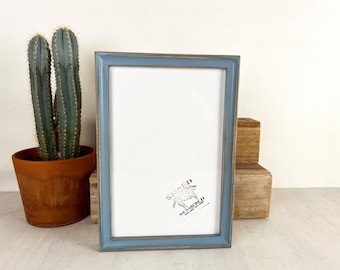 SHIPS TODAY - 8x12 Picture Frame - Foxy Cove Style with Vintage Smokey Blue Finish - In Stock - Handmade Classic 8 x 12 Wooden Frame