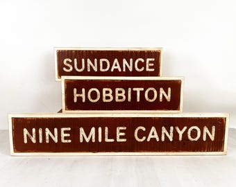 NEW Point of Interest Sign - Fully Customizable Real or Fictional Locations - Handmade Signs Hand Painted 5x16 or 5x25 inches Doorway Signs