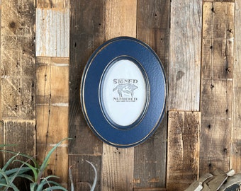 SHIPS TODAY - 4x6 Oval Opening Picture Frame Oval Shaped Outside with Vintage Navy Blue Finish - Solid Poplar Wood 4 x 6 - In Stock