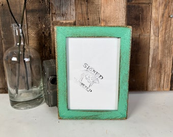 5x7 Picture Frame -SHIPS TODAY - 1x1 Roughsawn Reclaimed Style with Super Vintage Robin's Egg Finish - In Stock - 5 x 7 Photo Frame