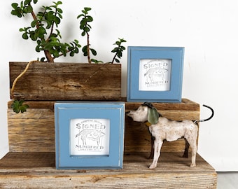 SHIPS TODAY - 3x3" Square Picture Frame - 1x1 Outside Cove Style in Vintage Smokey Blue Finish - In Stock - 3x3 Photo Frame