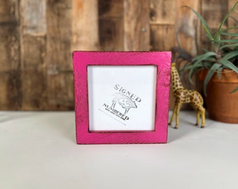 SHIPS TODAY - 5x5 Square Picture Frame - 1x1 Roughsawn Style with Super Vintage Cerise Pink Finish - In Stock - 5 x 5 Photo Frame Rustic