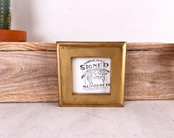 SHIPS TODAY - 3x3" Square Picture Frame - 1x1 Outside Cove Style with Weathered Bright Gold Finish - In Stock - 3 x 3 Photo Frame Metallic
