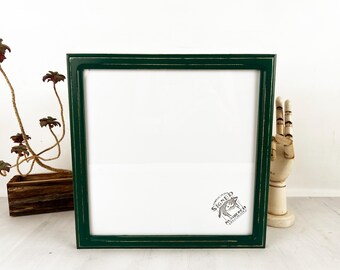 SHIPS TODAY - 12x12" Square Picture Frame in 1x1 Double Cove Style with Vintage Peacock Green Finish - In Stock - 12 x 12 Photo Frame