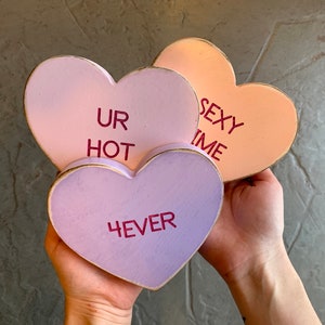 Solid Wood Conversation Heart 5" Tall with Personalized Message in Color of Your Choice - 5 inch Wall Hanging Hearts - True Love Valentine image 1