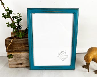 SHIPS TODAY - 9x12 Picture Frame - 1x1 Double Cove Style with Vintage Turquoise Finish - In Stock - Handmade Frame 9 x 12 inch size Blue