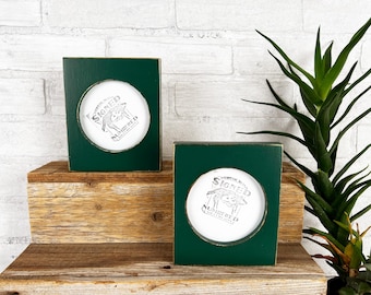 SHIPS TODAY - 4x4 Pine Circle Opening Picture Frame in Vintage Peacock Green Finish - In Stock - 4 x 4 inch Circle Round Picture Frame