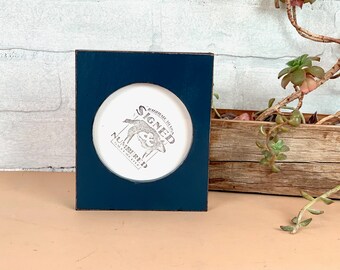 4x4 Pine Circle Opening Picture Frame with Vintage Navy Blue Finish - IN STOCK - Same Day Shipping - 4 x 4 inch Circle Round Picture Frame