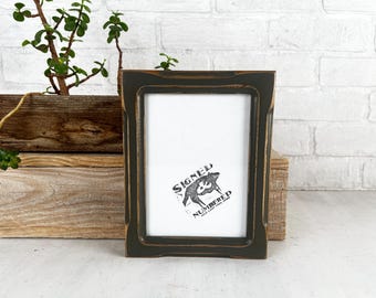 SHIPS TODAY - 5x7 Picture Frame in 1x1 Shallow Bones Style with Vintage Sable Gray Finish - In Stock - 5 x 7 Frame Solid Hardwood