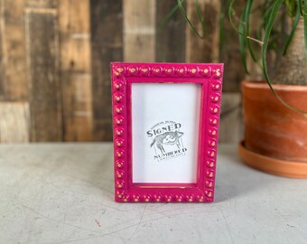 SHIPS TODAY - 4x6 inch Handmade Picture Frame in Large Bumpy Trim Style with Vintage Cerise Pink Finish - In Stock - 4 x 6 Frame