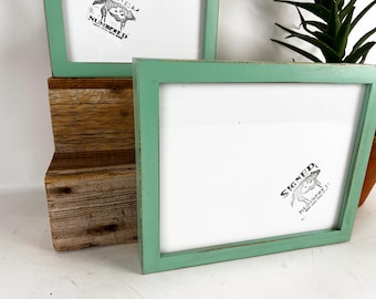 SHIPS TODAY - 8x10 Picture Frame - Deep Flat Style with Vintage Robin's Egg Finish - In Stock - Rustic Handmade Photo Frame 8 x 10 Green