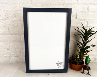 SHIPS TODAY - 11x17 Picture Frame - 1x1 Flat Style with Vintage Navy Blue Finish - Handmade 11 x 17" Photo Frame - In Stock Blue