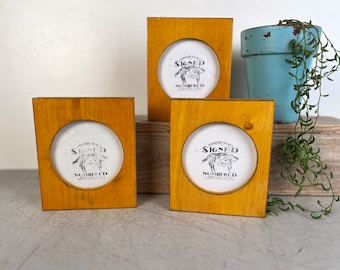 SHIPS TODAY - 4x4 Pine Circle Opening Picture Frame - Vintage Honey Dye Finish - In Stock - 4 x 4 inch Circle Round Picture Frame