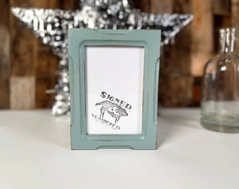 SHIPS TODAY - 4x6 Picture Frame - 1x1 Shallow Bones Style with Vintage Homestead Finish - In Stock - 4 x 6 Photo Frame Rustic Green