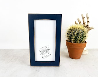 SHIPS TODAY - 4x8 Picture Frame - 1x1 Flat Style with Vintage Navy Blue Finish - In Stock - Panoramic Frames 4 x8 inches