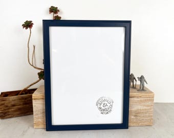 SHIPS TODAY - 9x12 Picture Frame - Peewee Outside Cove Style with Solid Navy Finish - In Stock - Handmade Frame 9 x 12 inch size Blue