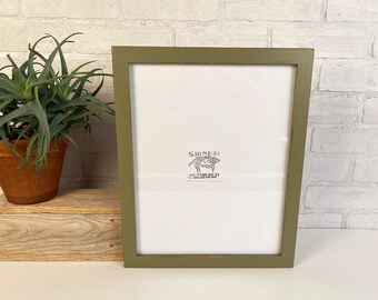 SHIPS TODAY - 11x14" Picture Frame - 1x1 Flat Style with Vintage Old Green Finish - In Stock- Handmade 11 x 14 Solid Hardwood
