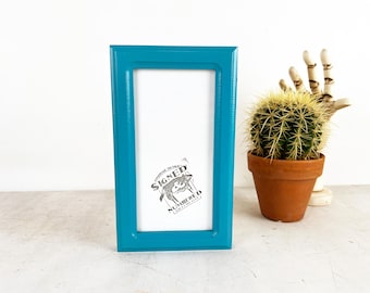 SHIPS TODAY - 4x8 Picture Frame - 1x1 Double Cove Style with Solid Turquoise Finish - In Stock - 4 x 8 Photo Frame Blue Green