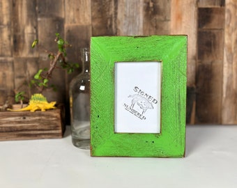 SHIPS TODAY - 4x6 Picture Frame - 2" Reclaimed Roughsawn Cedar with Super Vintage Green Pear Finish - In Stock - Upcycled Frame 4 x 6