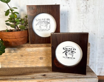 4x4 Circle Picture Frame - SHIPS TODAY - Pine Circle Opening Frame Vintage Dark Wood Tone - In Stock - 4 x 4 inch Circle Round Picture Frame