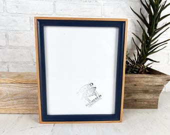 SHIPS TODAY - 8x10 Picture Frame - Foxy Minus Style with Natural Alder and Navy Blue Wash - In Stock - Modern Handmade Photo Frame 8 x 10