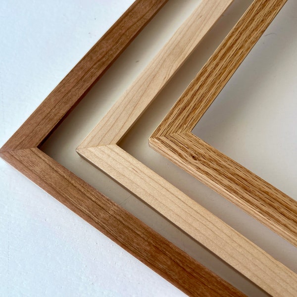 Natural Cherry, Oak or Maple Picture Frame in Peewee style- Choose Size: 2x2 up to 13x19 inches solid hardwood, mid century, modern, minimal