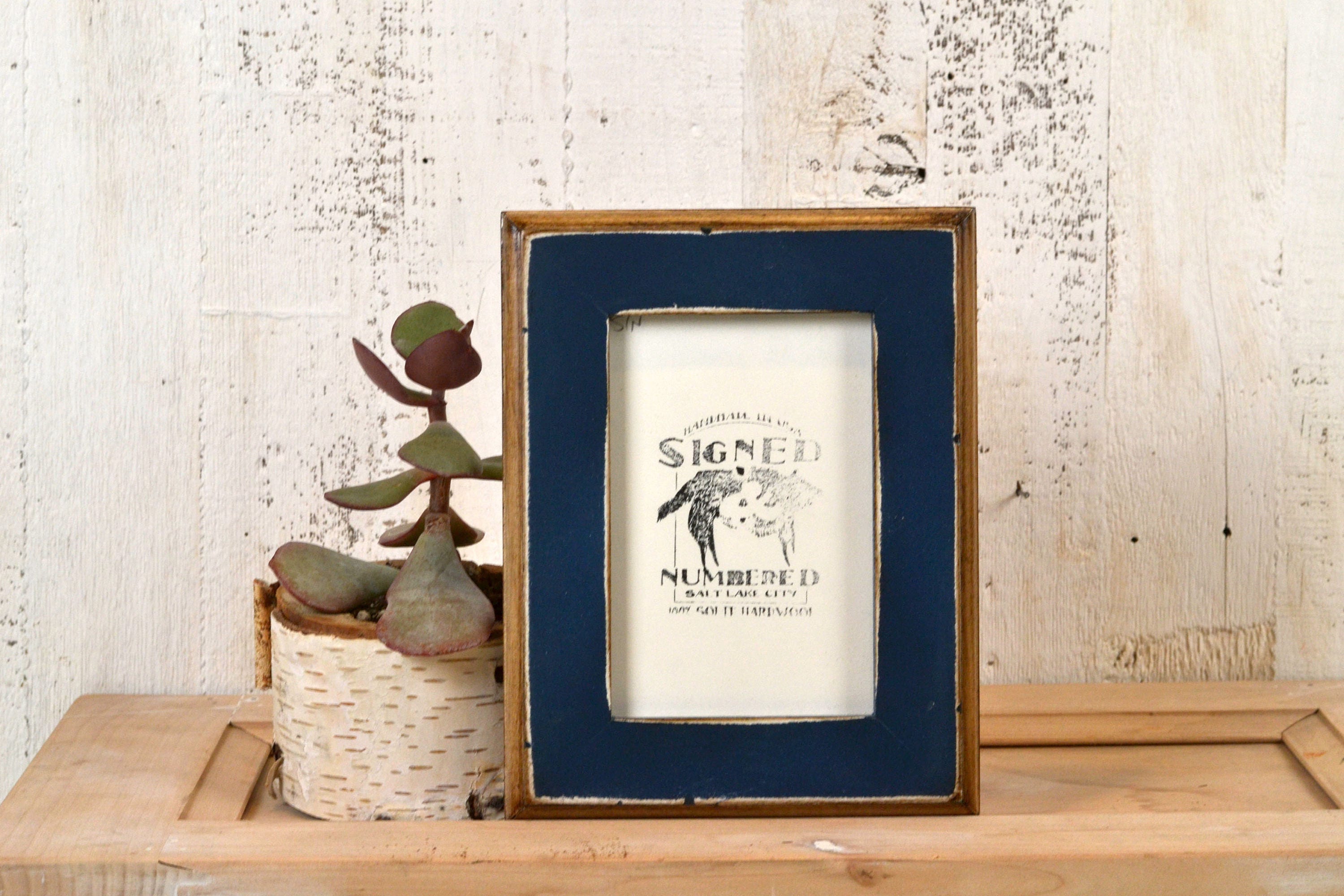 4x6 Inch Photo Frame In 2 Tone Style With Vintage Navy Blue Finish 4 X 6 Frames Solid Hardwood Gallery Photo