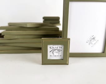 SHIPS RIGHT AWAY Choose your size 3x3, 5x7, 8.5x11, 11x14 up to 18x24 Solid hardwood frame in 1x1 Outside Cove Vintage Old Green Finish